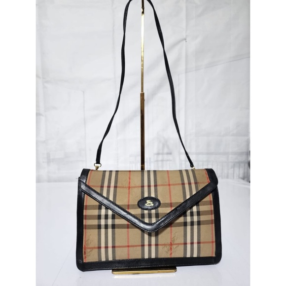Authentic Burberry Vintage Haymarket Check Canvas Envelope Clutch Bag Black/Beig - Picture 12 of 13